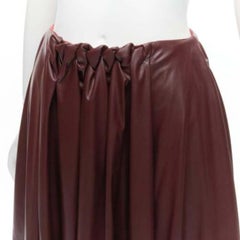 ROKSANDA burgundy faux leather wool lined ruched waist A-line midi skirt UK8 S