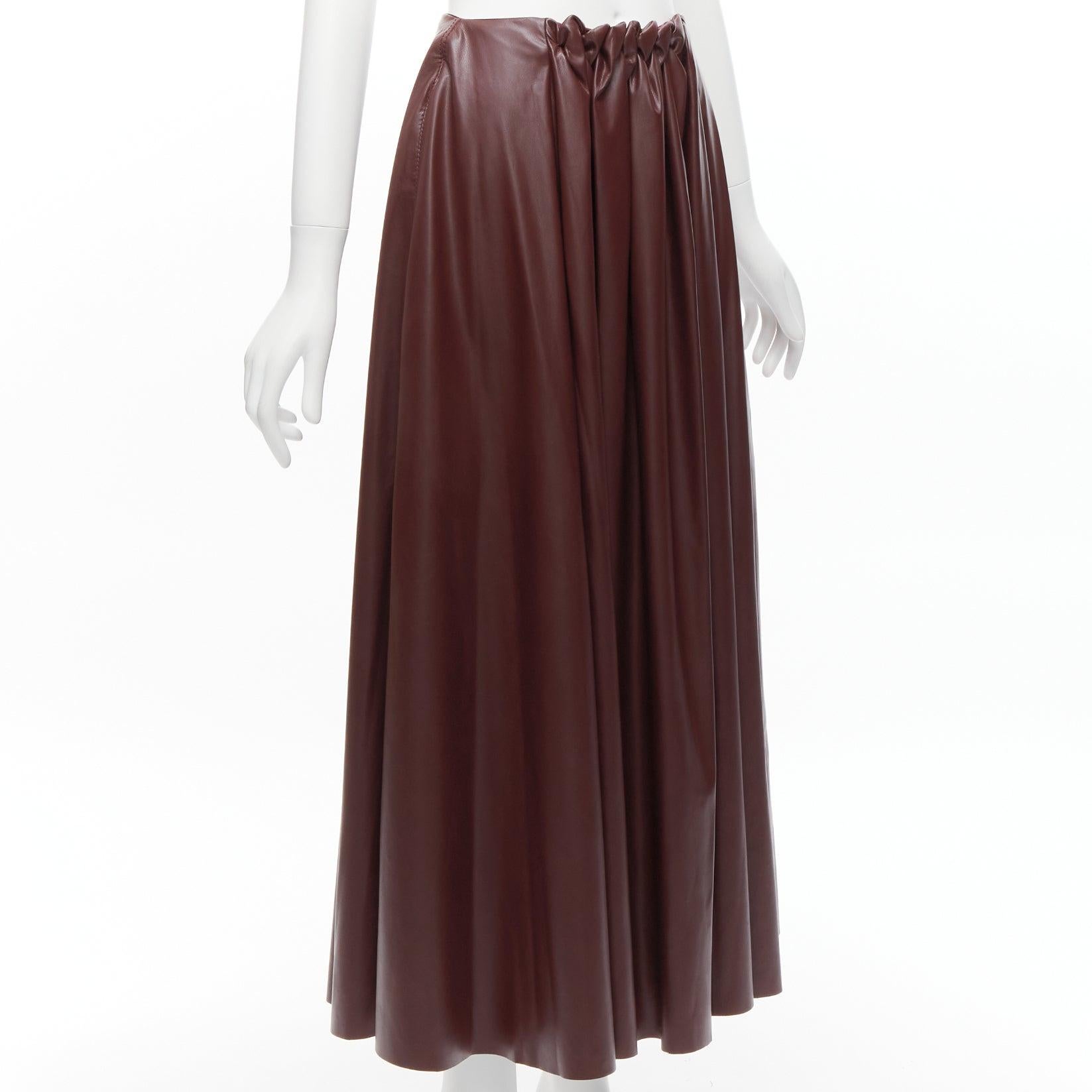 Black ROKSANDA burgundy faux leather wool lined ruched waist A-line midi skirt UK8 S For Sale