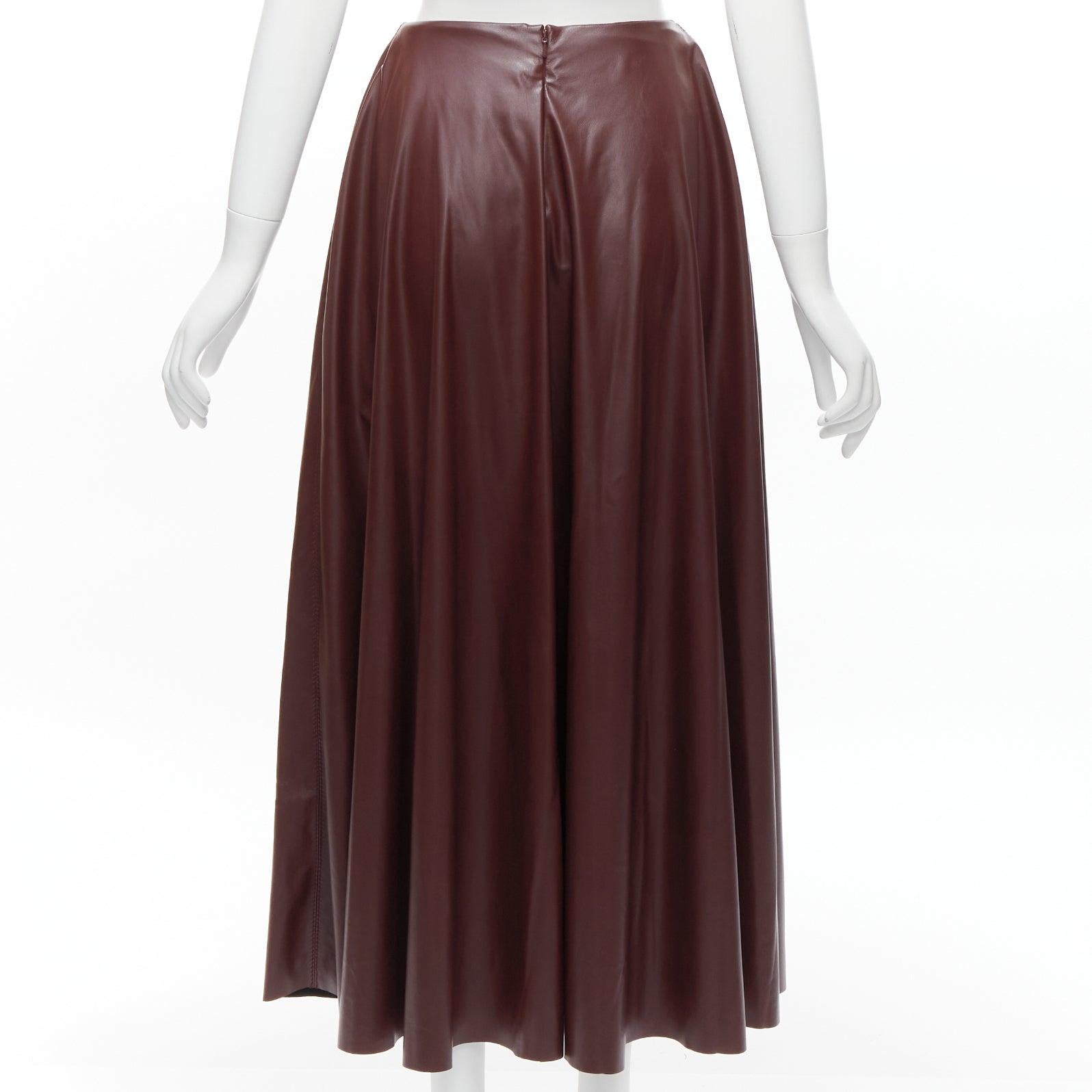 Women's ROKSANDA burgundy faux leather wool lined ruched waist A-line midi skirt UK8 S For Sale