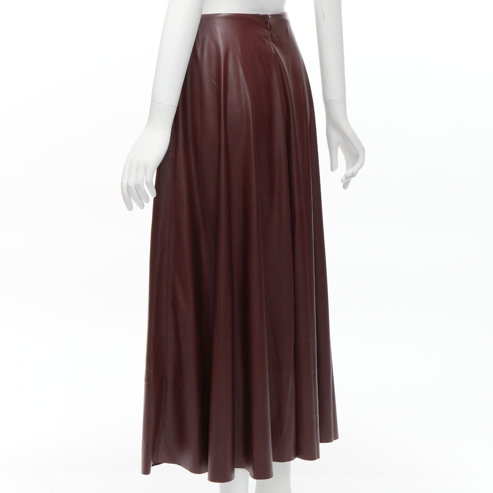 ROKSANDA burgundy faux leather wool lined ruched waist A-line midi skirt UK8 S For Sale 1