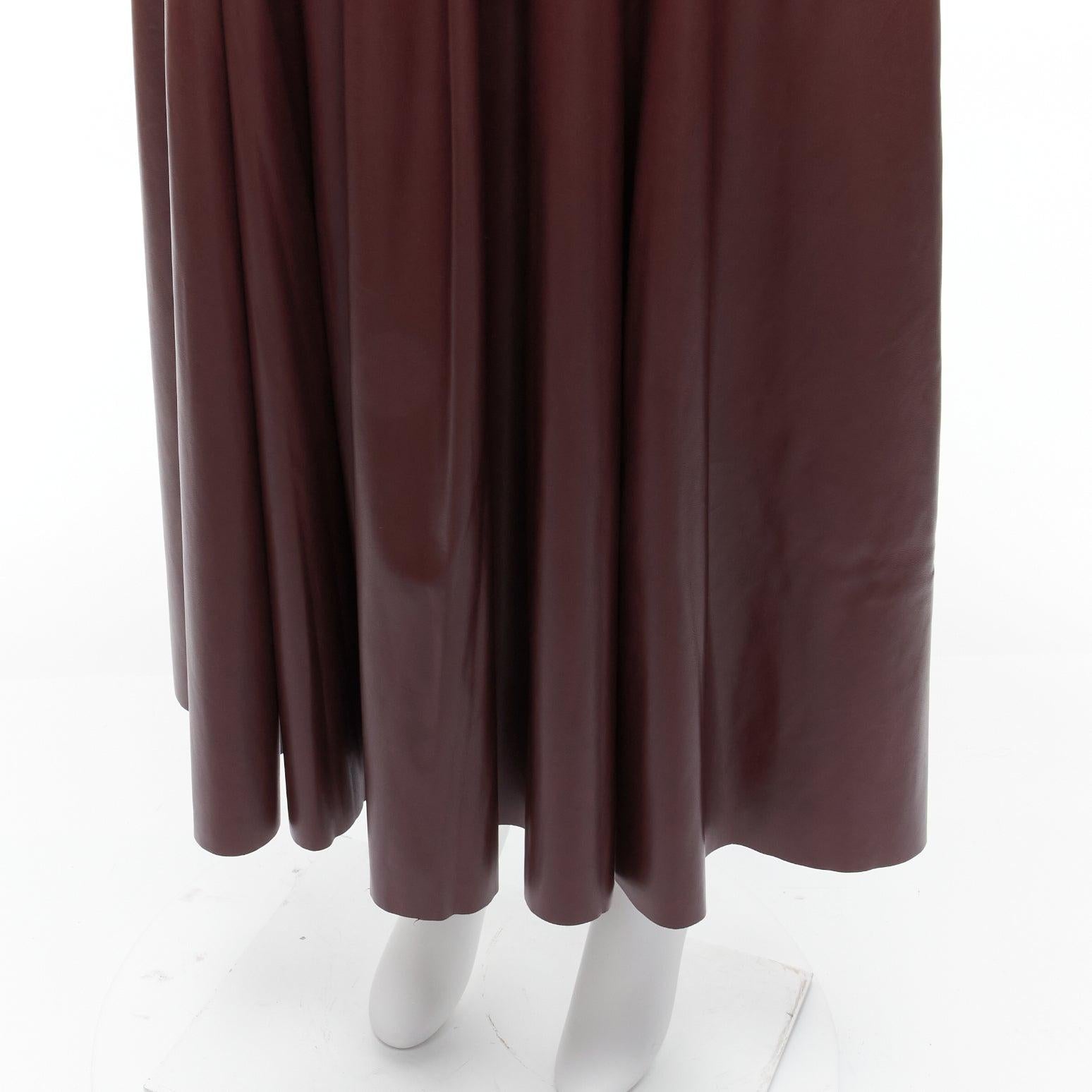 ROKSANDA burgundy faux leather wool lined ruched waist A-line midi skirt UK8 S For Sale 2