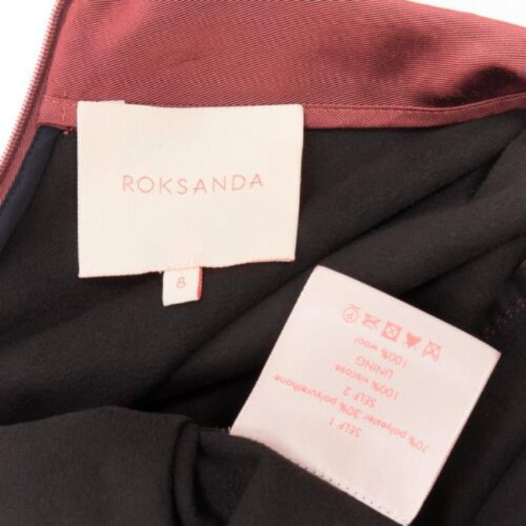 ROKSANDA burgundy faux leather wool lined ruched waist A-line midi skirt UK8 S For Sale 3