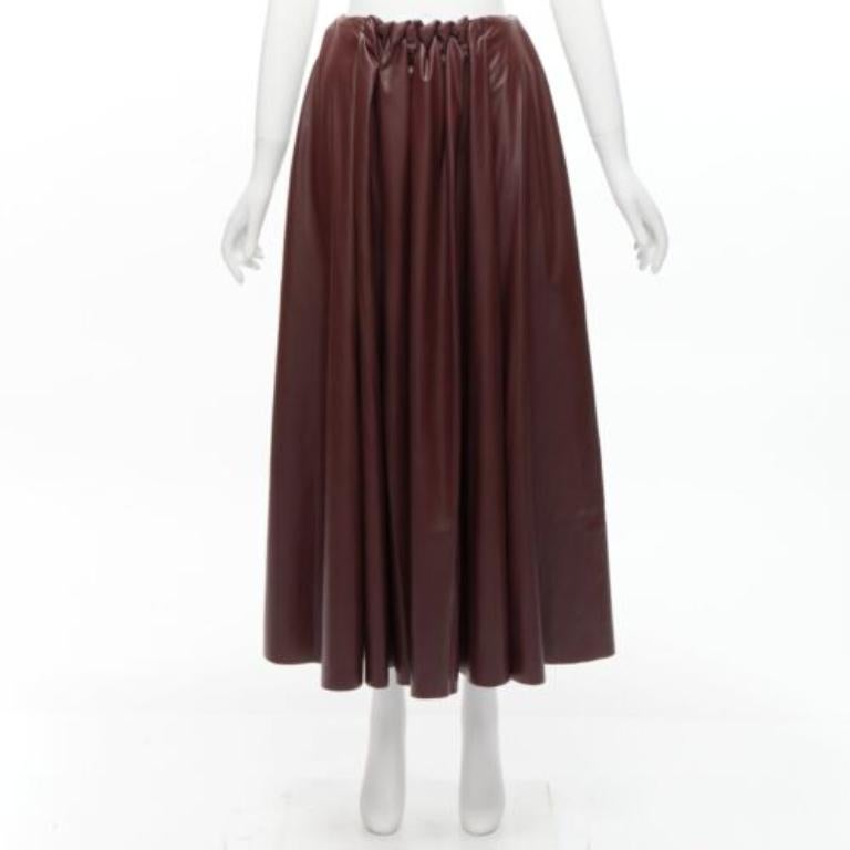 ROKSANDA burgundy faux leather wool lined ruched waist A-line midi skirt UK8 S For Sale 4