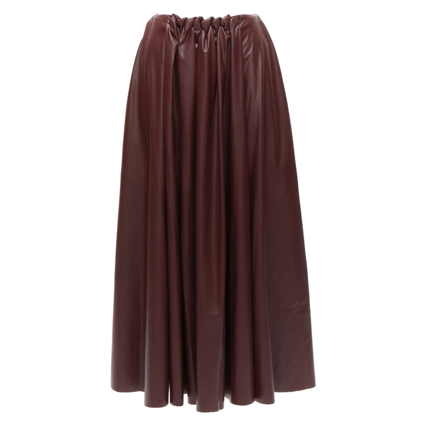 Pre-owned Roksanda Burgundy Faux Leather Wool Lined Ruched Waist A-line Midi Skirt Uk8 S In Red