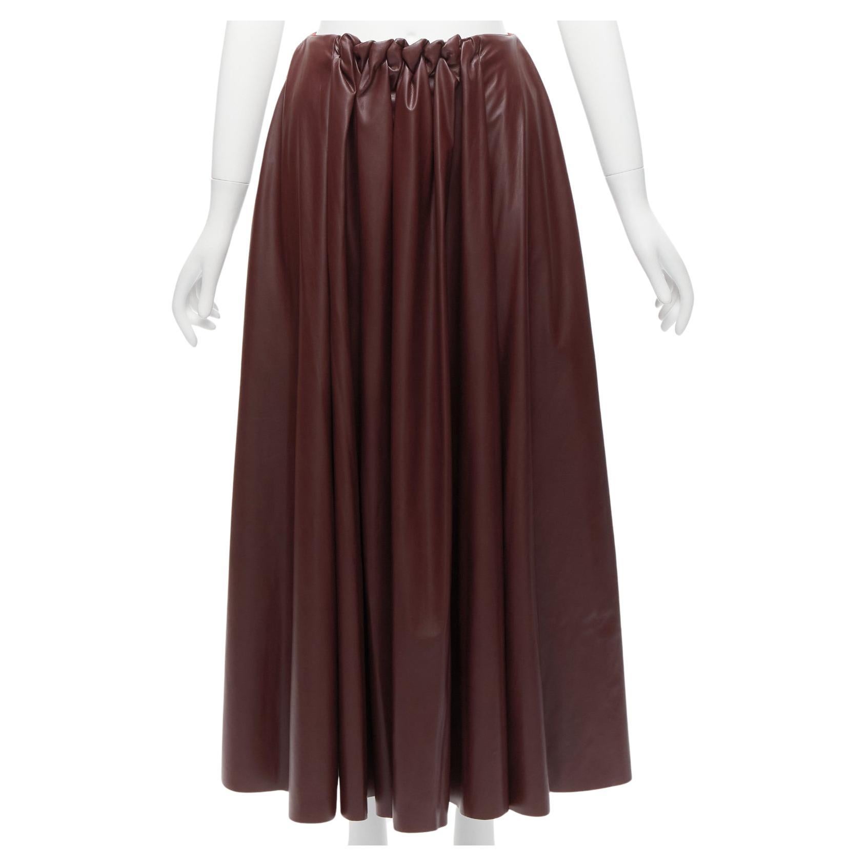ROKSANDA burgundy faux leather wool lined ruched waist A-line midi skirt UK8 S For Sale