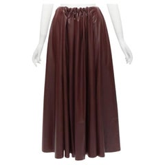 ROKSANDA burgundy faux leather wool lined ruched waist A-line midi skirt UK8 S