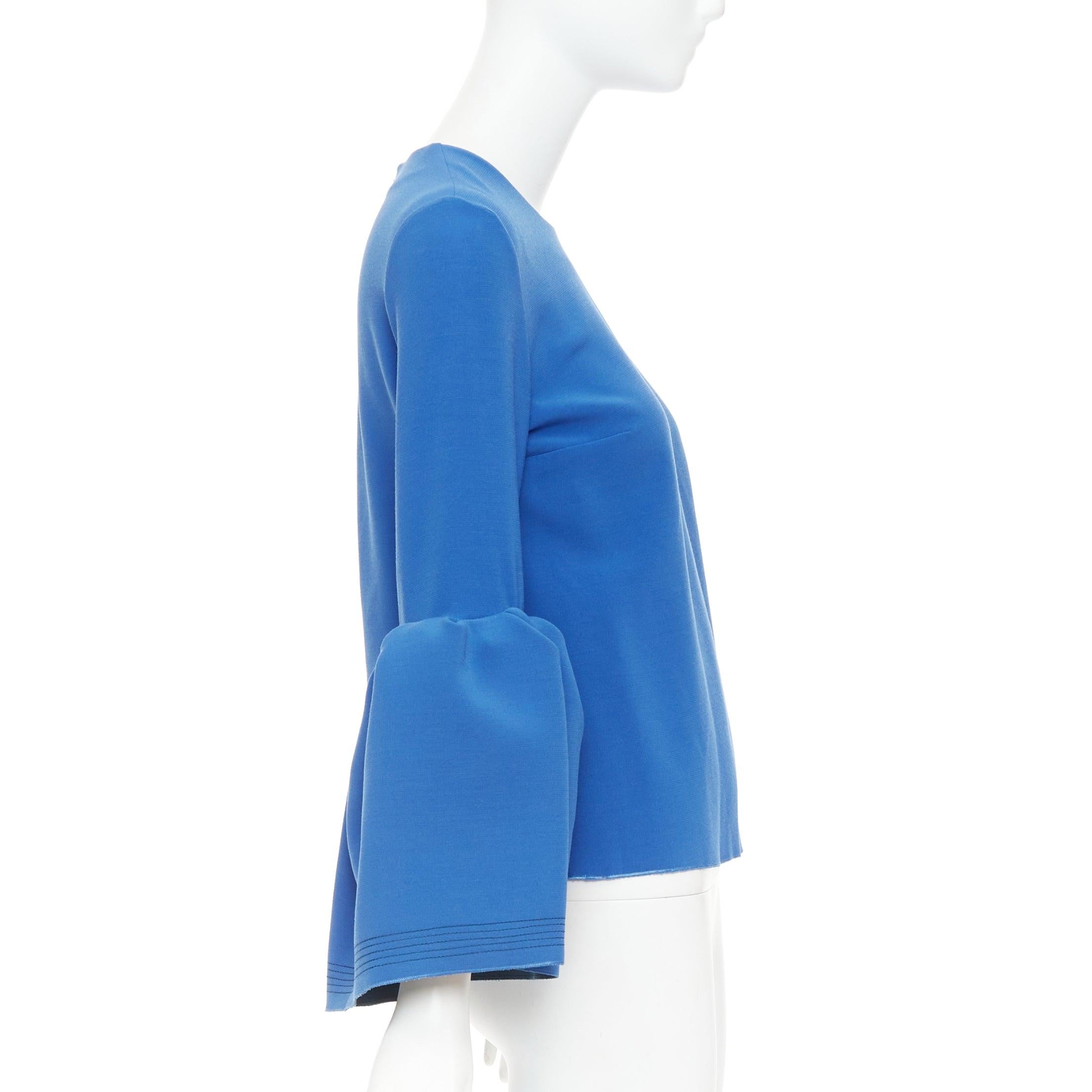 ROKSANDA cobalt blue ruched bell sleeve structured top UK8 S Azul en venta