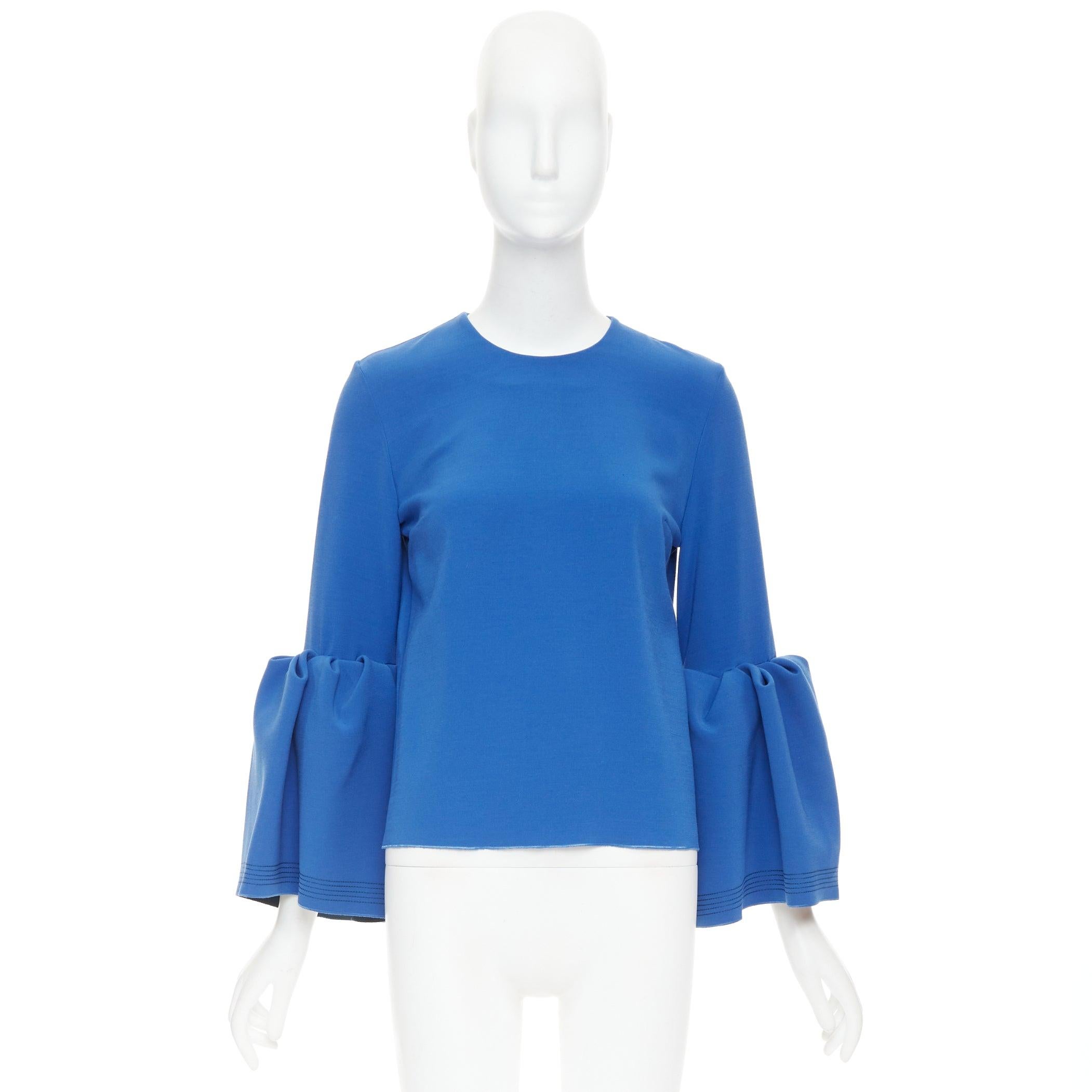 ROKSANDA cobalt blue ruched bell sleeve structured top UK8 S en venta 4