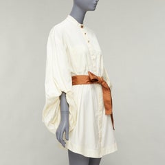 ROKSANDA cremebraunes Kleid mit Puffärmeln und Gürtel aus 100% Baumwolle UK 6