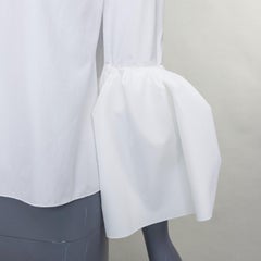 ROKSANDA cream cotton fit flare ruffled cuff fitted crew neck shirt UK6 XS