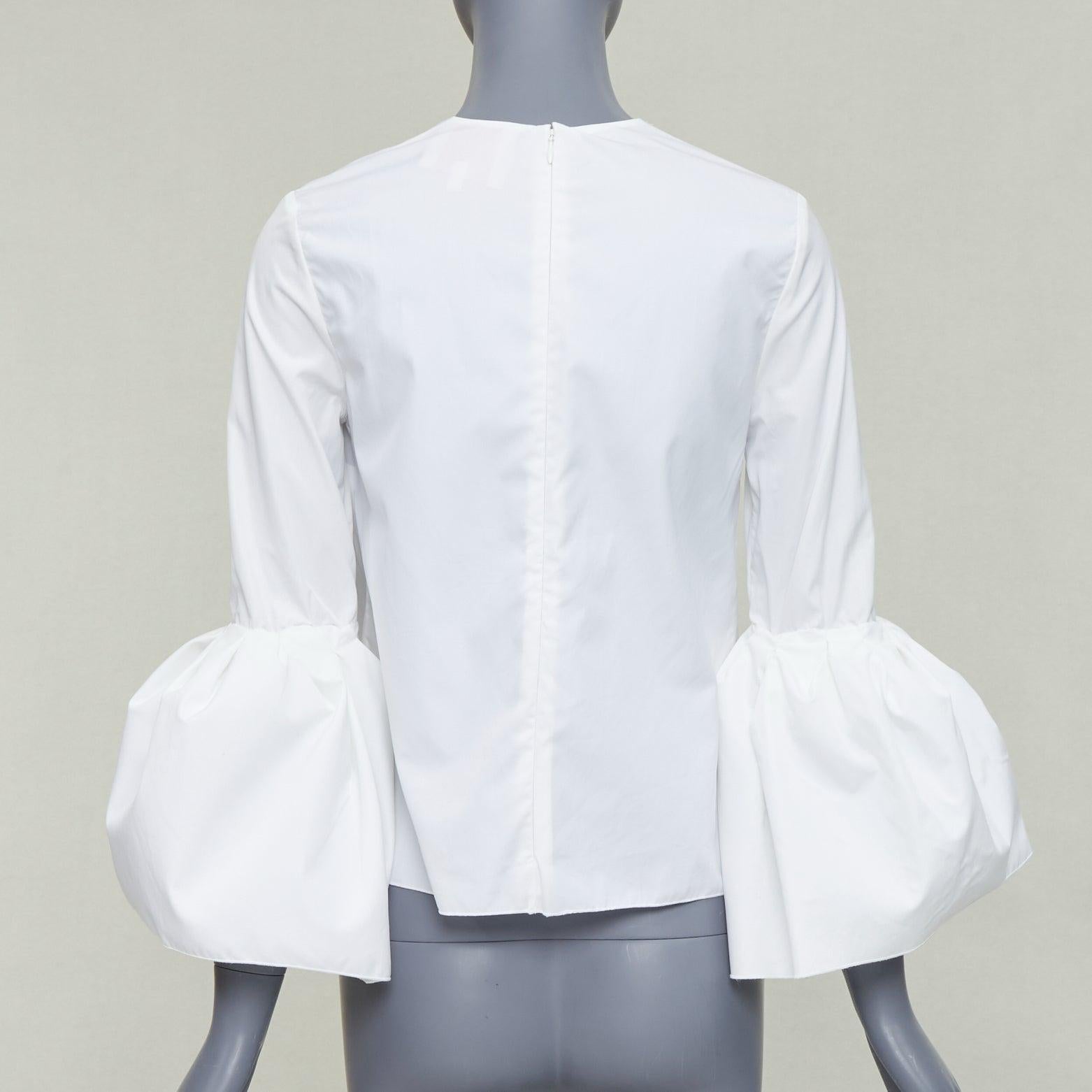 Women's ROKSANDA cream cotton fit flare ruffled cuff fitted crew neck shirt UK6 XS For Sale