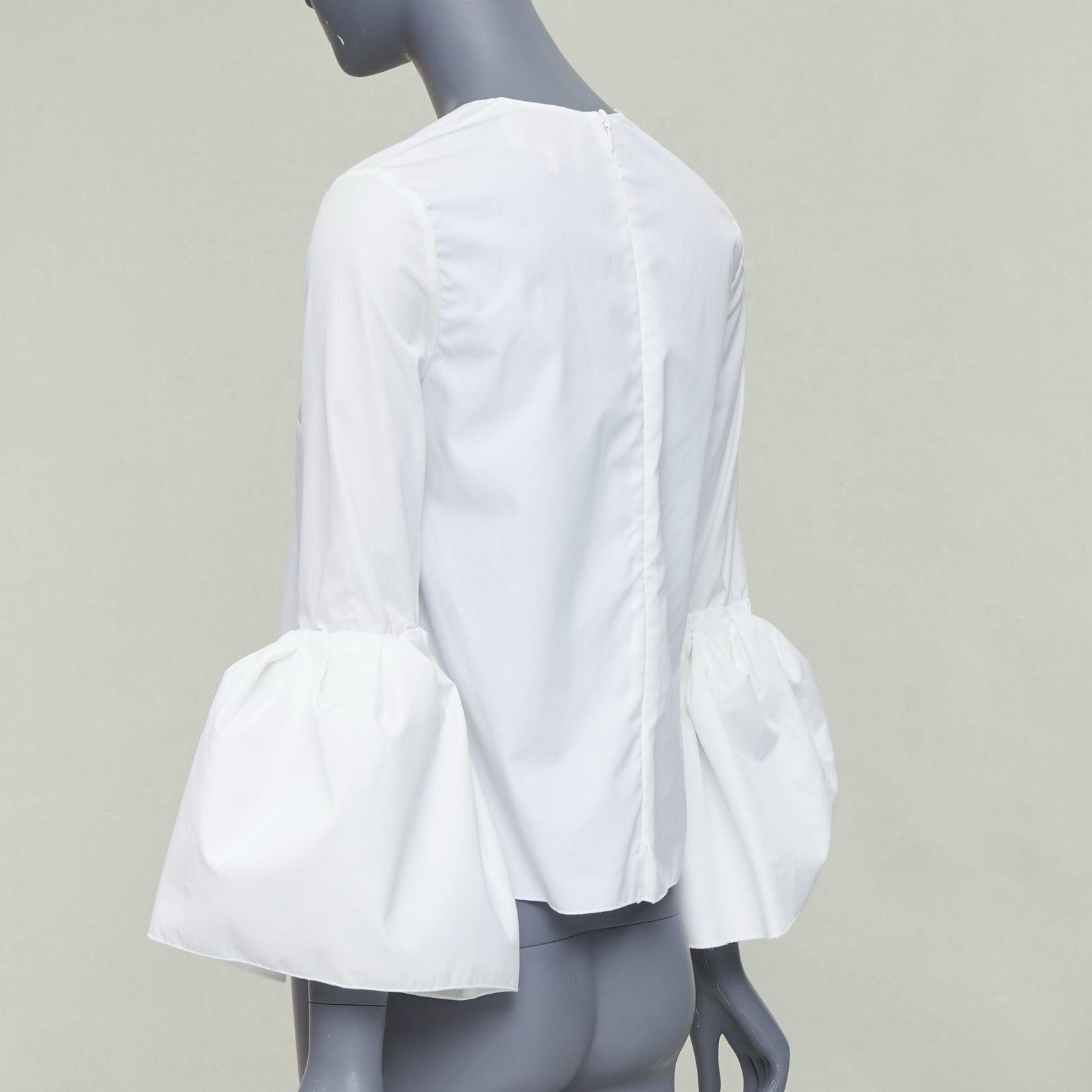 ROKSANDA cream cotton fit flare ruffled cuff fitted crew neck shirt UK6 XS For Sale 1