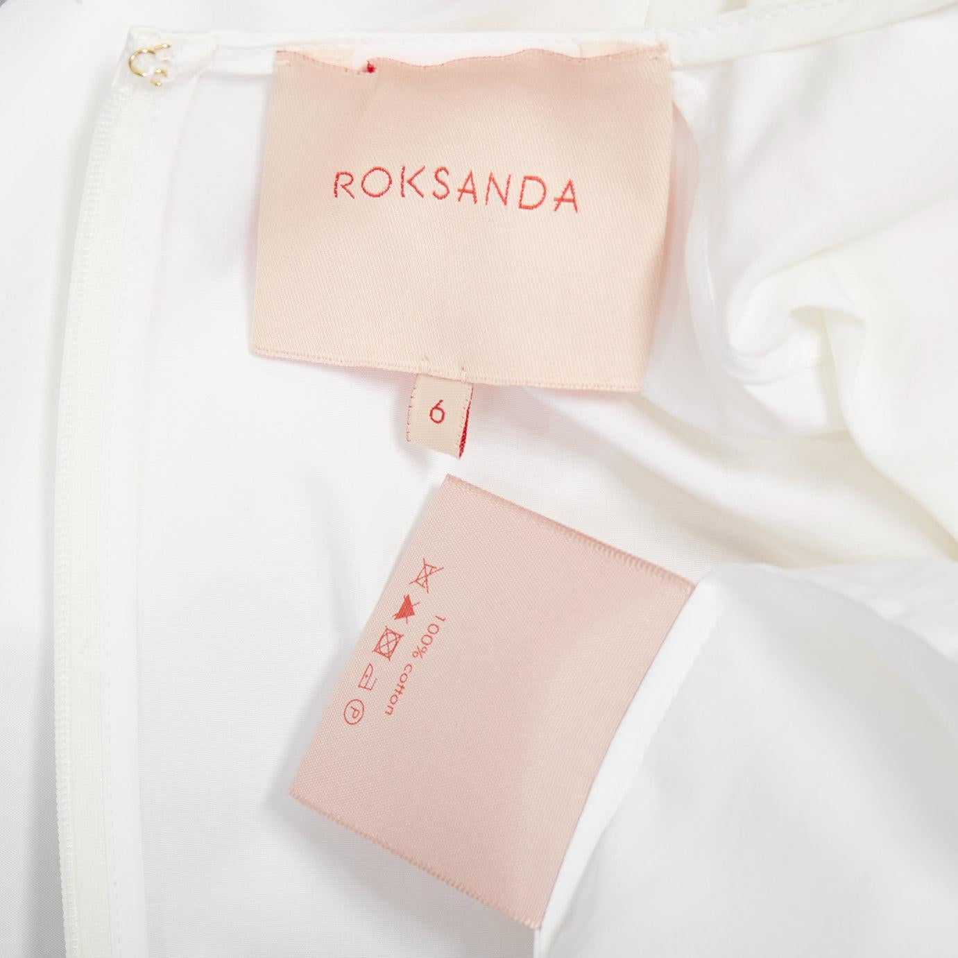 ROKSANDA cream cotton fit flare ruffled cuff fitted crew neck shirt UK6 XS For Sale 3