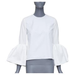 ROKSANDA cream cotton fit flare ruffled cuff fitted crew neck shirt UK6 XS