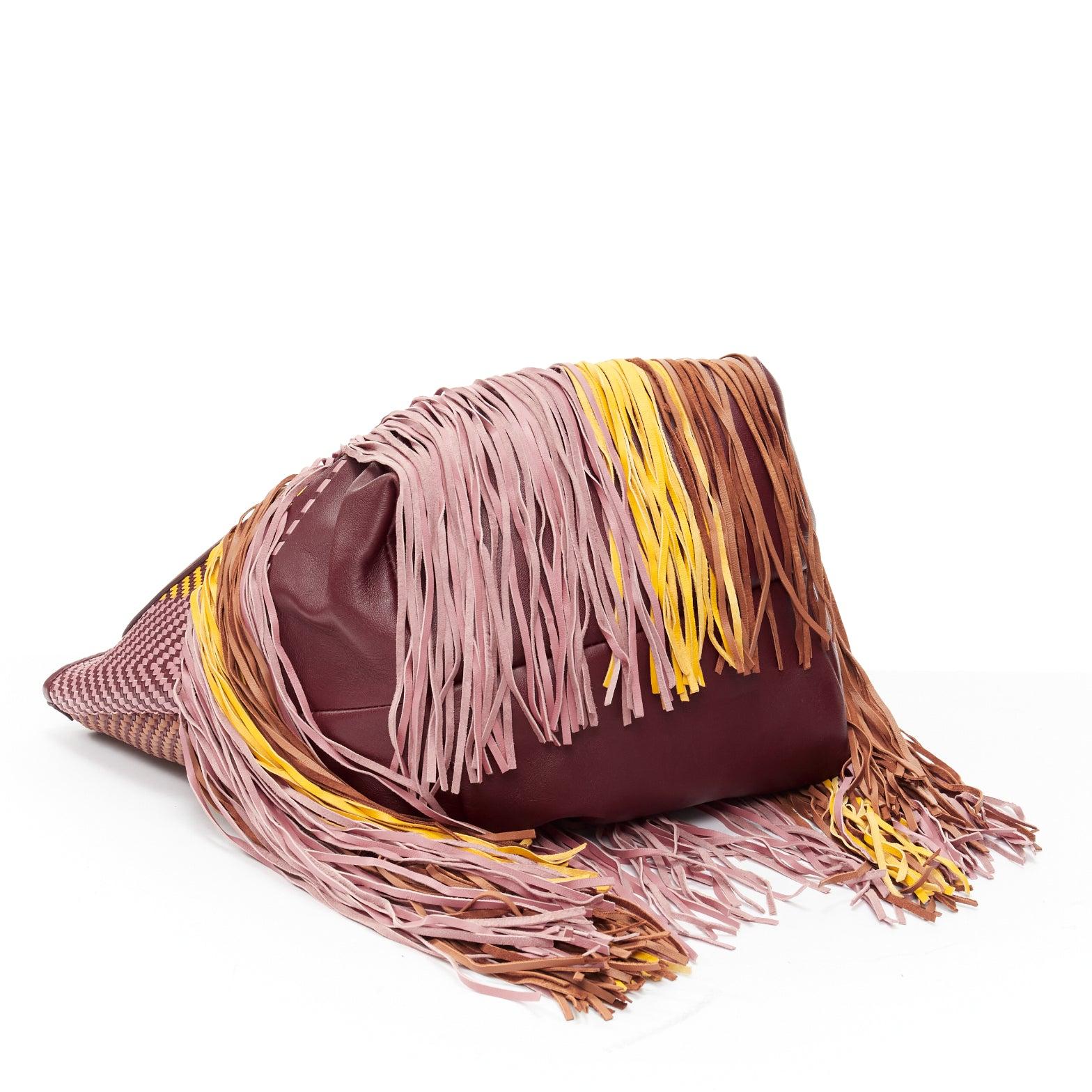 ROKSANDA Eider brown burgundy yellow calfskin leather woven fringe tote bag For Sale 2
