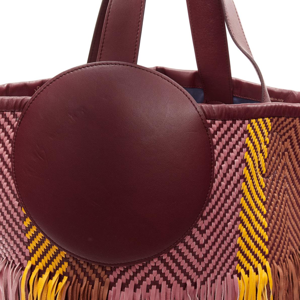 ROKSANDA Eider brown burgundy yellow calfskin leather woven fringe tote bag For Sale 3