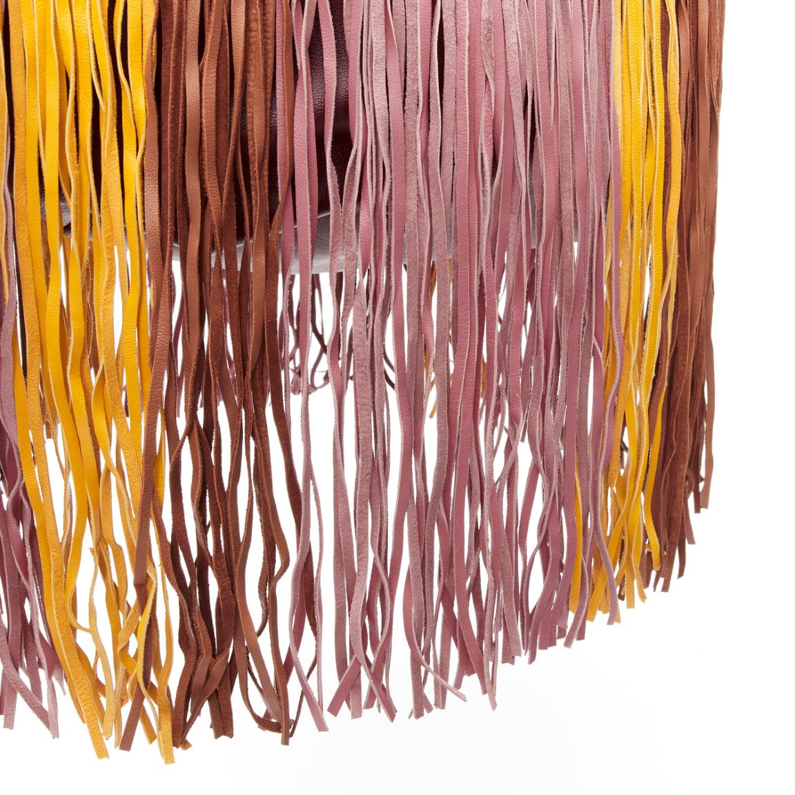ROKSANDA Eider brown burgundy yellow calfskin leather woven fringe tote bag For Sale 4