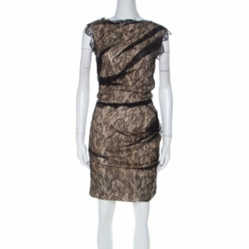 Grigio Roksanda Ilincic - Vestito nero e beige in pizzo e seta con dettaglio a pieghe S in vendita