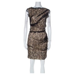 Roksanda Ilincic Black & Beige Lace & Silk Gather Detail Dress S