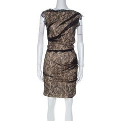 Roksanda Ilincic Black & Beige Lace & Silk Gather Detail Dress S
