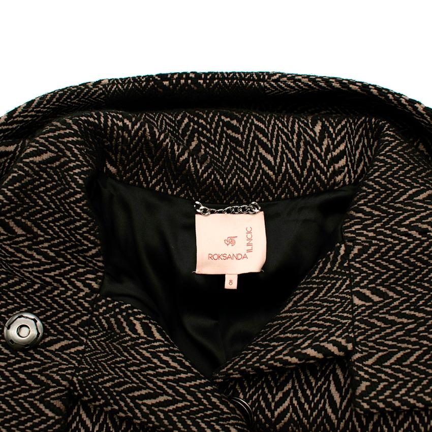 Roksanda Ilincic Black & Brown Chevron Hooded Coat  US4 In Excellent Condition For Sale In London, GB