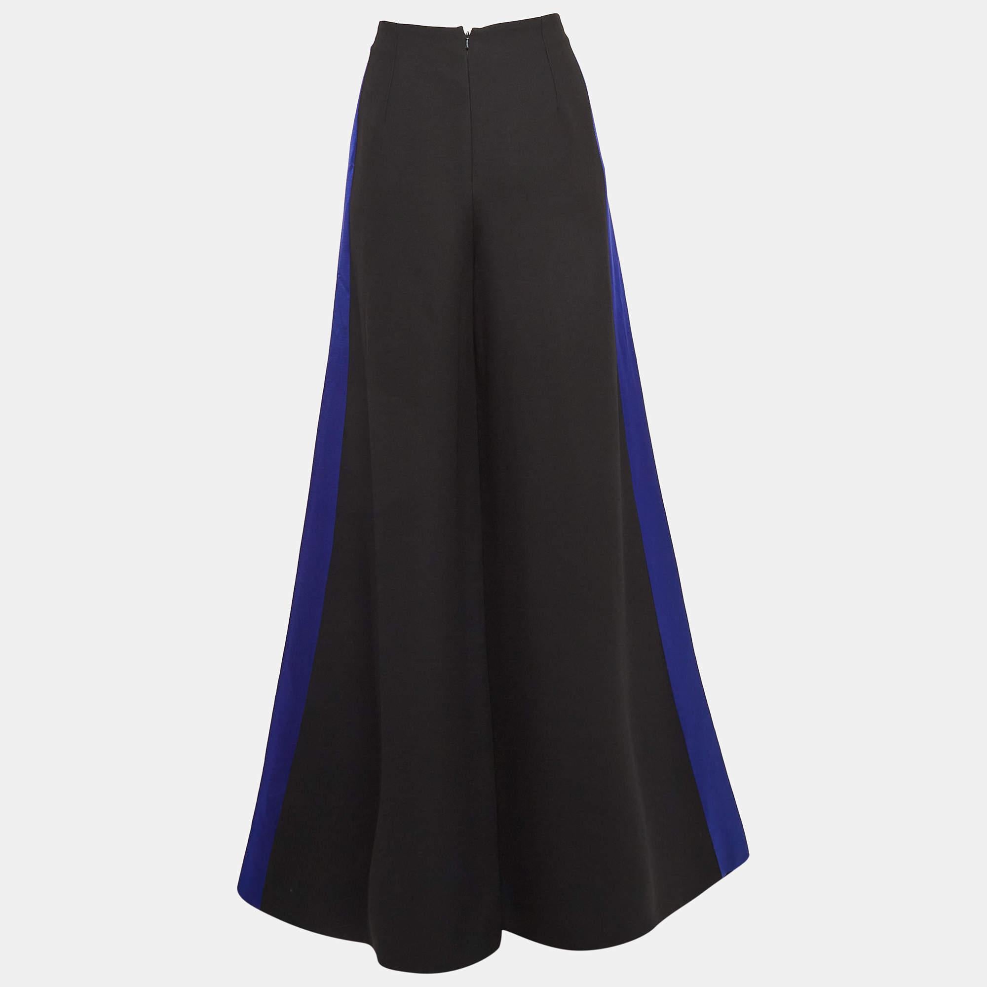 Roksanda Ilincic Black Satin Side Strip Crepe Wide-Leg Pants M In Good Condition In Dubai, Al Qouz 2