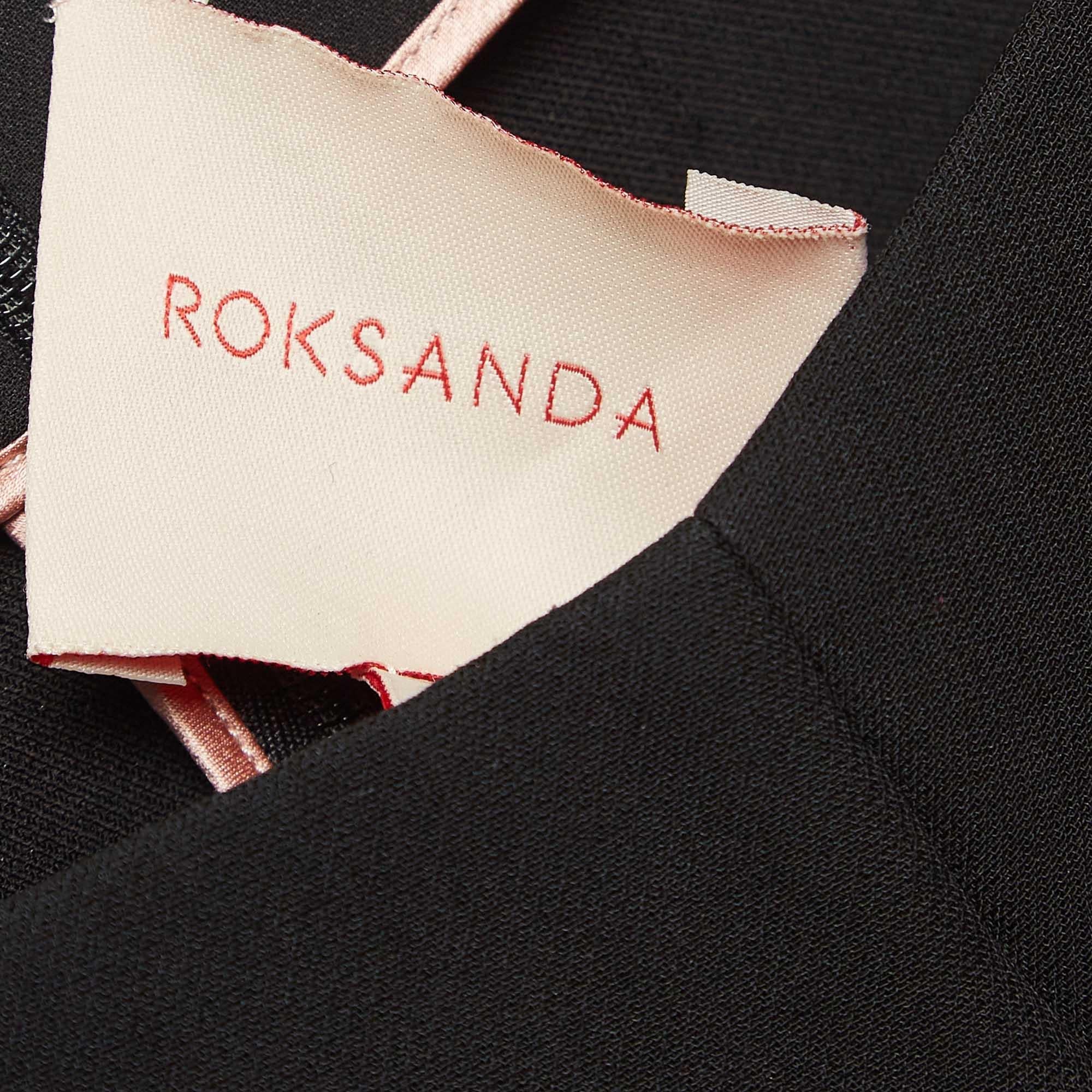 Roksanda Ilincic Black Satin Side Strip Crepe Wide-Leg Pants M 1