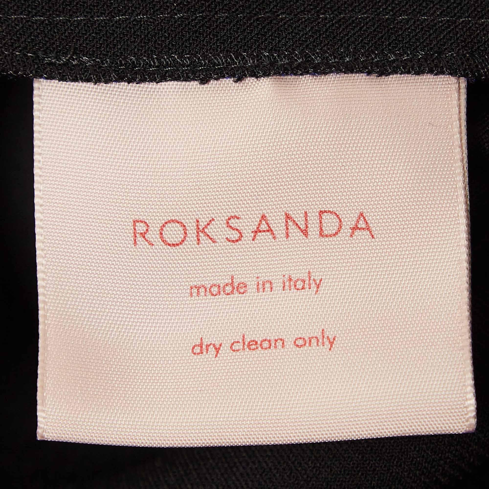 Roksanda Ilincic Black Satin Side Strip Crepe Wide-Leg Pants M 2