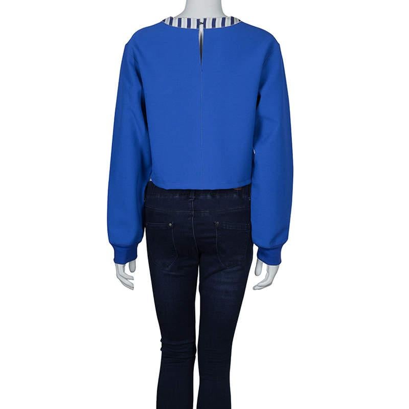 Roksanda Ilincic Blue Oversized Long Sleeve Crop Top M In Excellent Condition In Dubai, Al Qouz 2