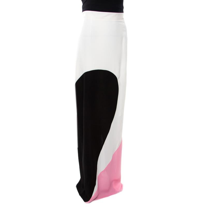 Gray Roksanda Ilincic Colorblock Crepe Maxi Skirt L
