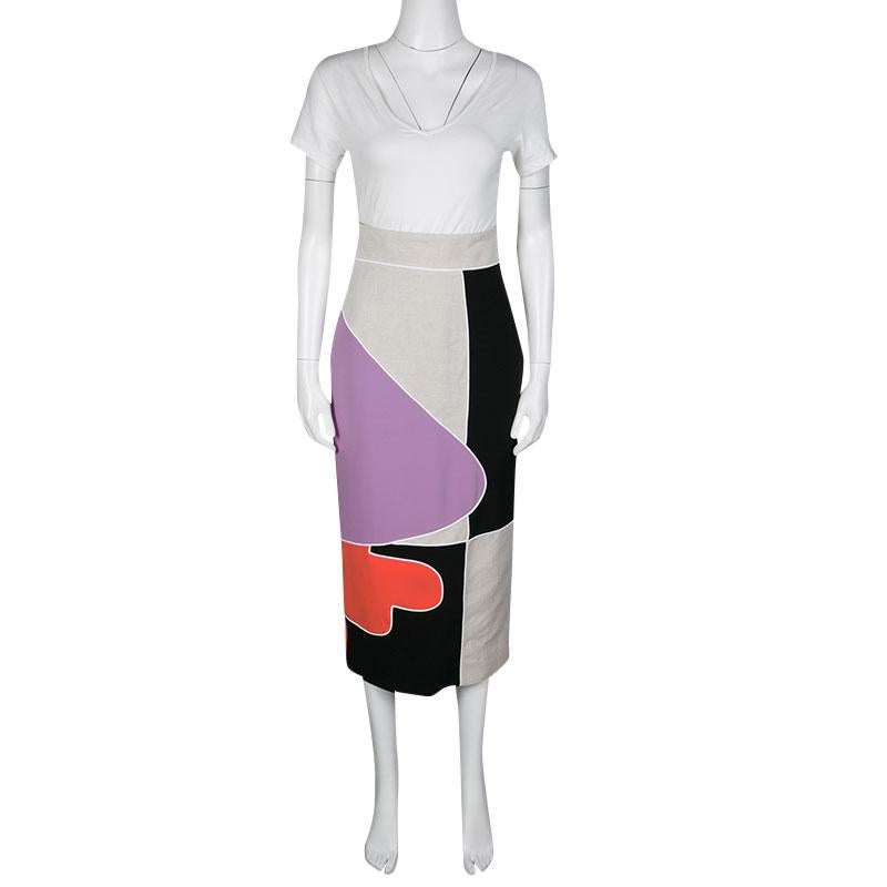 Gray Roksanda Ilincic Geometric Colorblock Reza Midi Pencil Skirt S