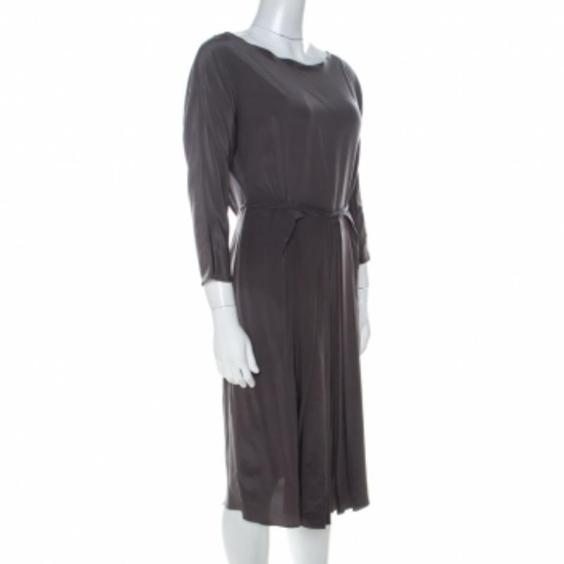 Roksanda Ilincic - Gonna plissettata in seta grigio canna di fucile - Vestito midi senza schienale M In condizioni buone in vendita a Dubai, Al Qouz 2