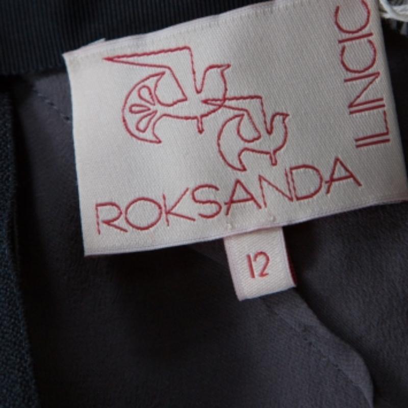 Donna Roksanda Ilincic - Gonna plissettata in seta grigio canna di fucile - Vestito midi senza schienale M in vendita