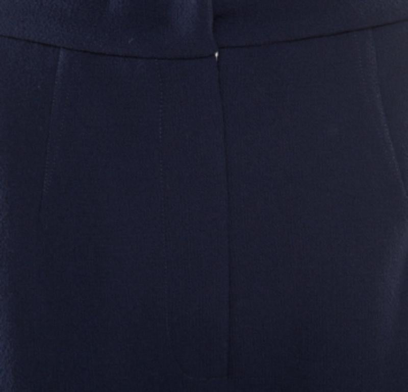 Noir Roksanda I. Short breton taille haute en crêpe de laine bleu marine M. en vente
