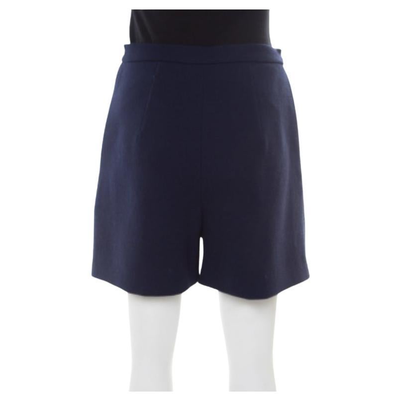 Roksanda I. Short breton taille haute en crêpe de laine bleu marine M. en vente