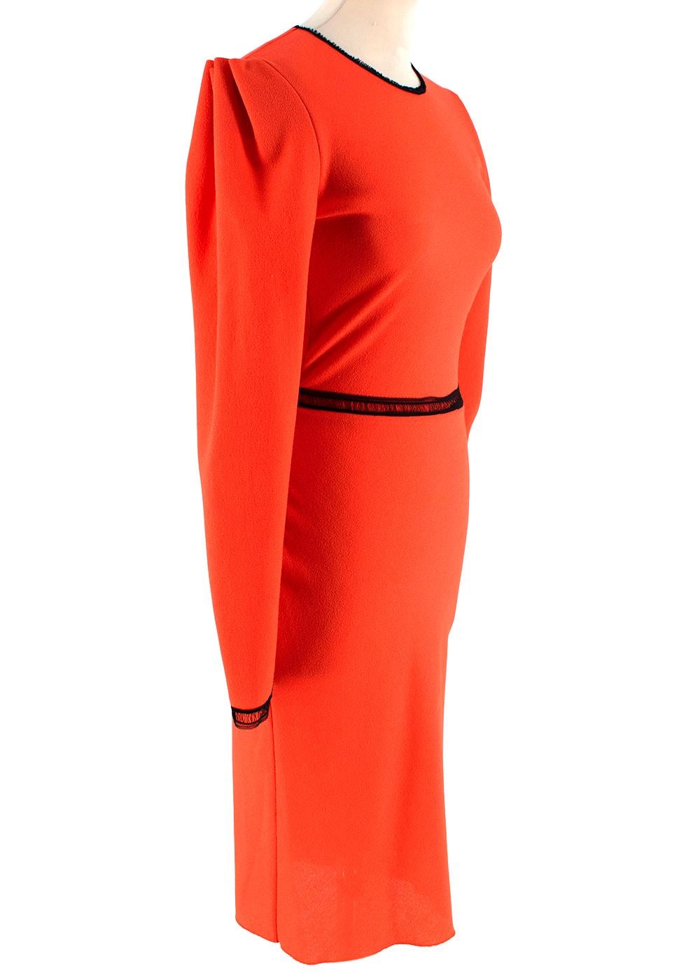 Roksanda Ilincic Orange Wool Long Sleeve Mini Dress

-Luxurious soft wool crepe fabric
-Gorgeous pleated detail to the sleeves 
-Round neckline 
-2-way full length zip fastening to the back 
-Button fastening to the cuff 
-Black lace details to the
