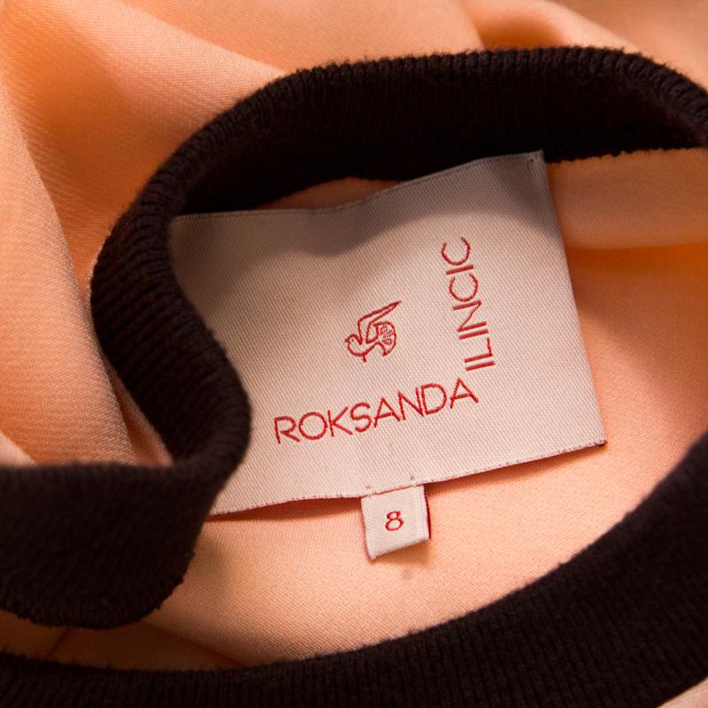 Roksanda Ilincic Peach Crepe Contrast Ribbed Neck Detail Flared Sleeve Top S In Good Condition In Dubai, Al Qouz 2
