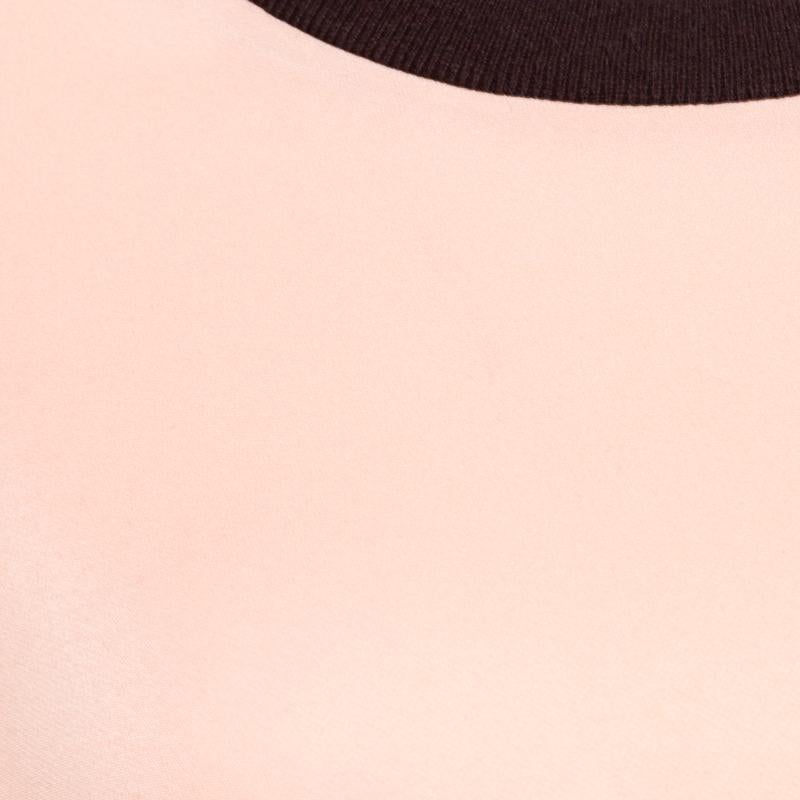 Women's Roksanda Ilincic Peach Crepe Contrast Ribbed Neck Detail Flared Sleeve Top S