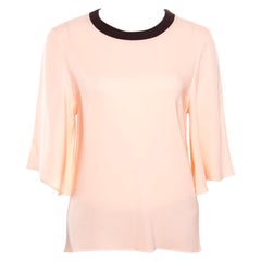 Roksanda Ilincic Peach Crepe Contrast Ribbed Neck Detail Flared Sleeve Top S