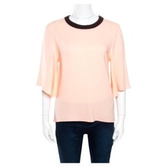 Roksanda Ilincic Peach Crepe Contrast Ribbed Neck Detail Flared Sleeve Top S