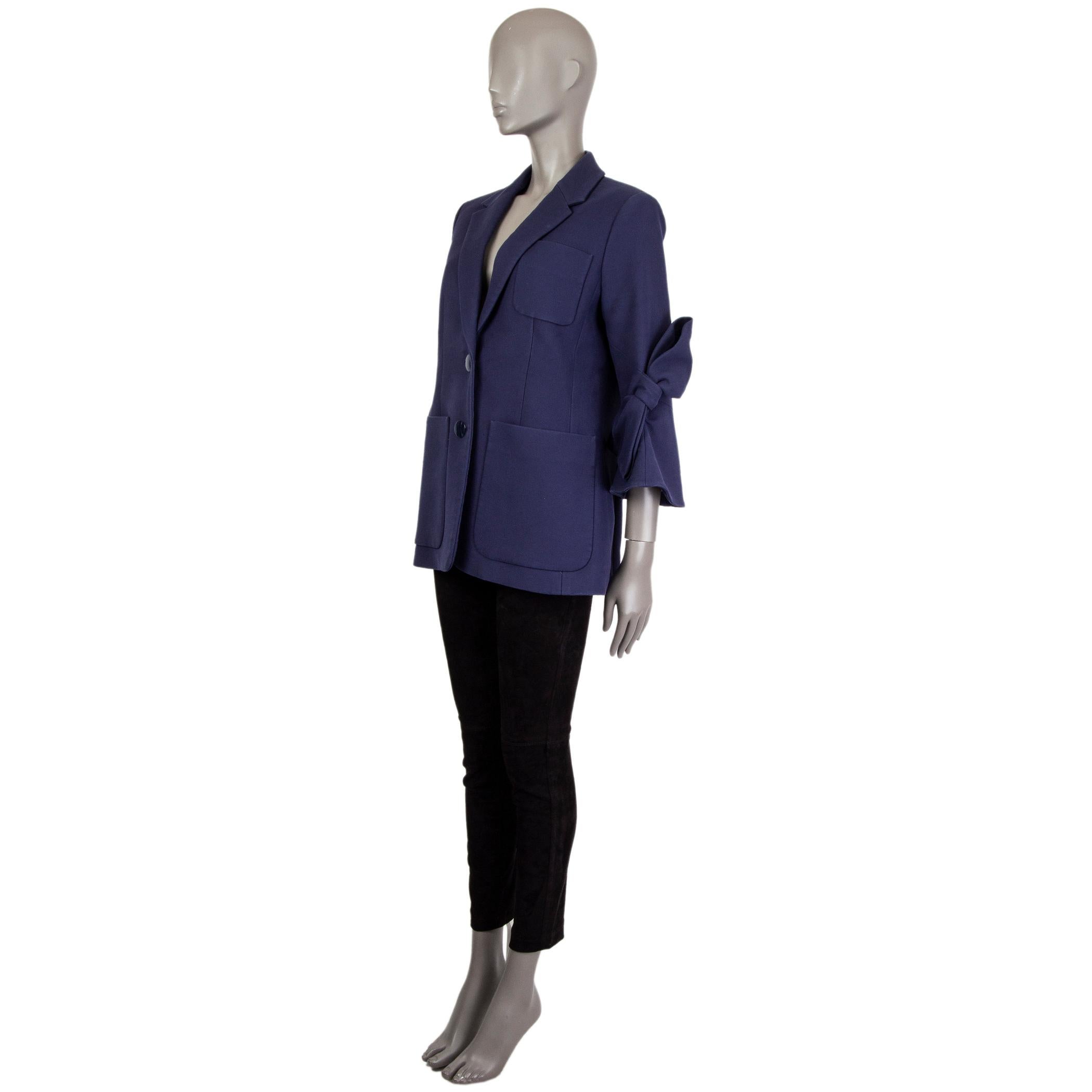 ROKSANDA indigo blue cotton BOW SLEEEVE Blazer Jacket 14 L In Excellent Condition In Zürich, CH