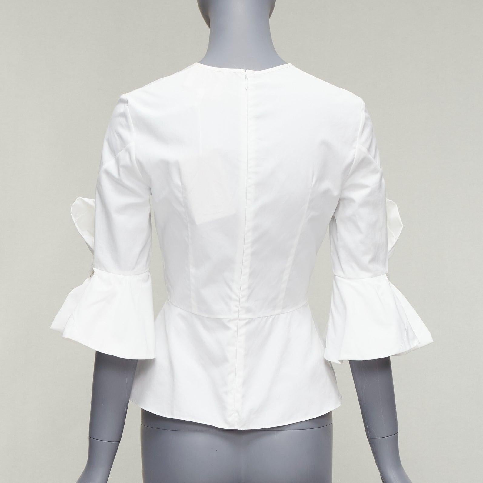 Women's ROKSANDA Kemi white cotton poplin bow cuff flared sleeve peplum top UK6 XS For Sale