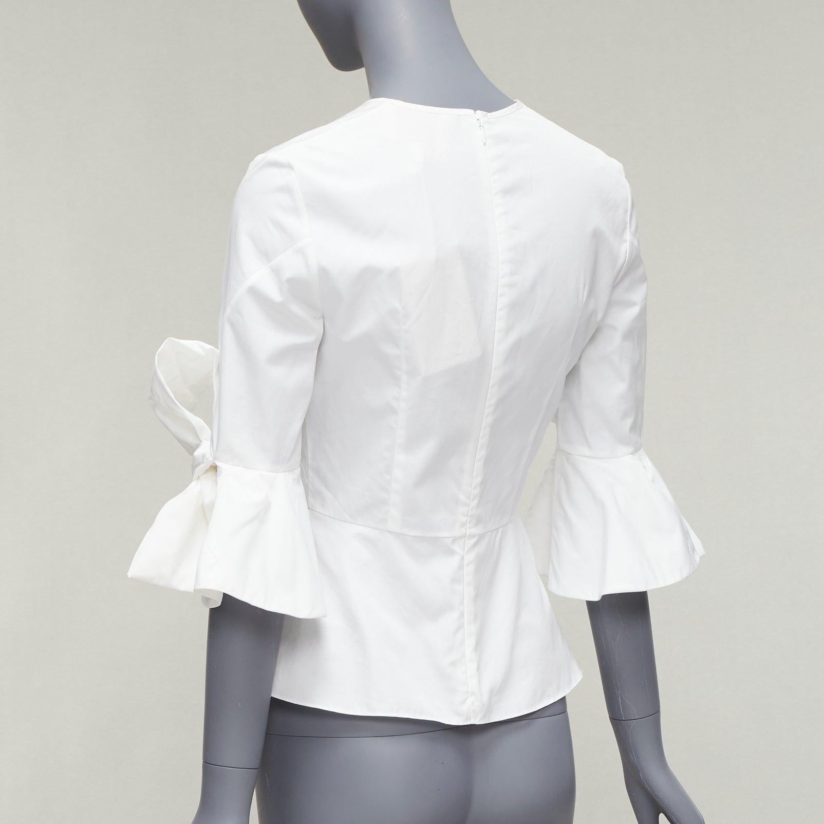 ROKSANDA Kemi white cotton poplin bow cuff flared sleeve peplum top UK6 XS For Sale 1