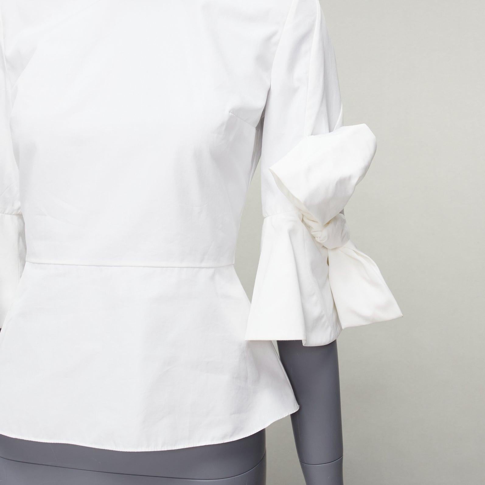 ROKSANDA Kemi white cotton poplin bow cuff flared sleeve peplum top UK6 XS For Sale 3