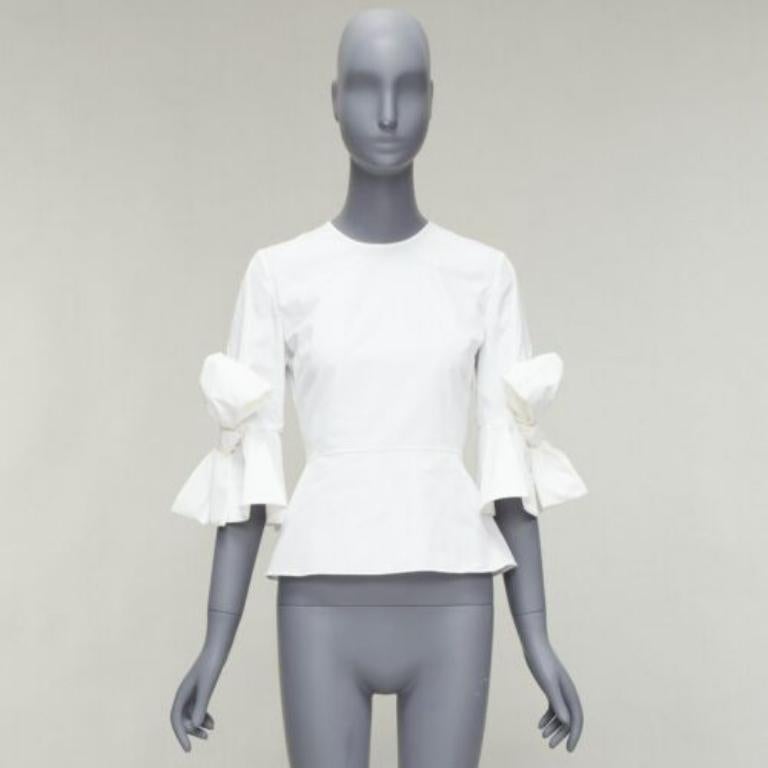 ROKSANDA Kemi white cotton poplin bow cuff flared sleeve peplum top UK6 XS For Sale 4