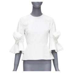 ROKSANDA Kemi white cotton poplin bow cuff flared sleeve peplum top UK6 XS
