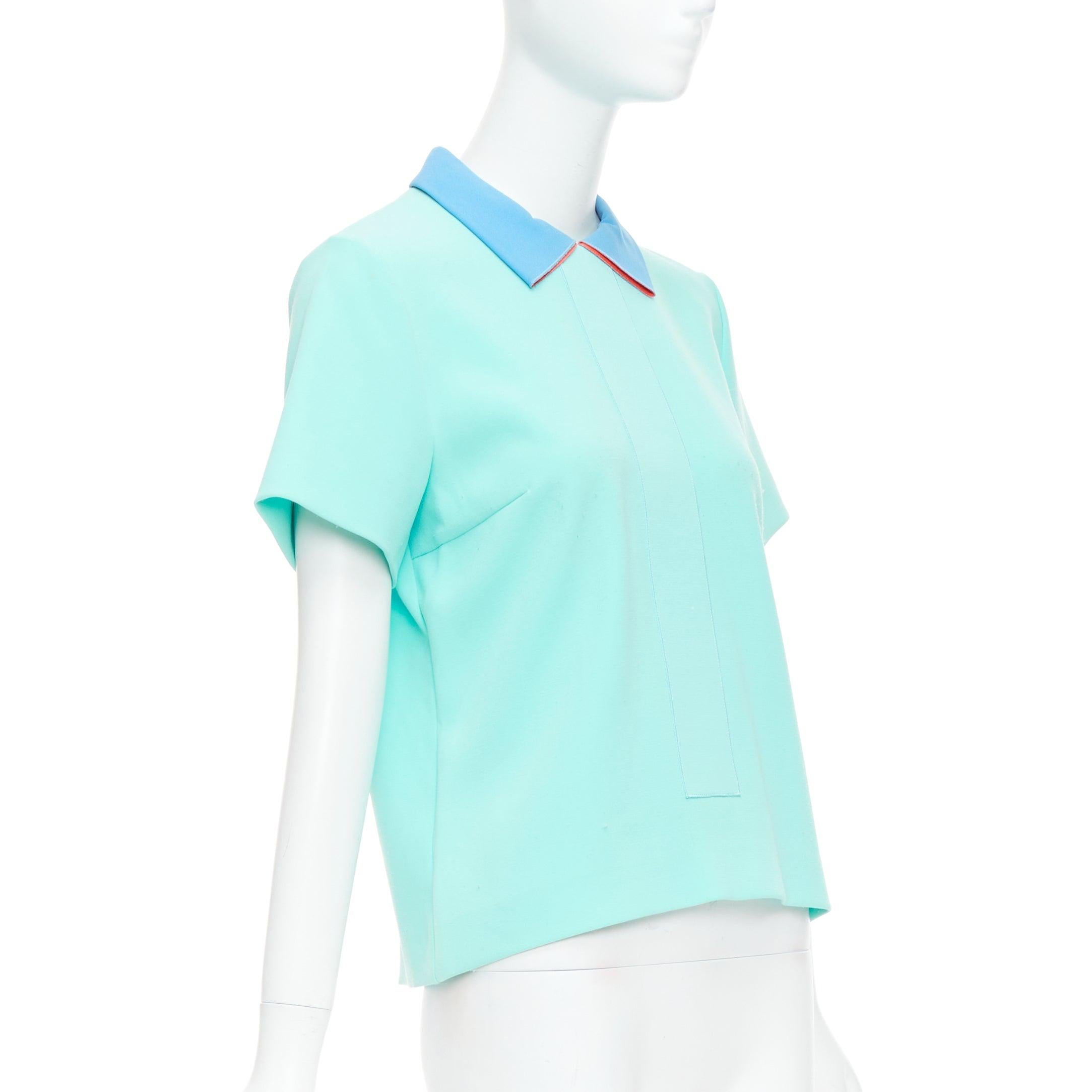 Blue ROKSANDA light blue colorblock darted short sleeve shirt UK10 M For Sale