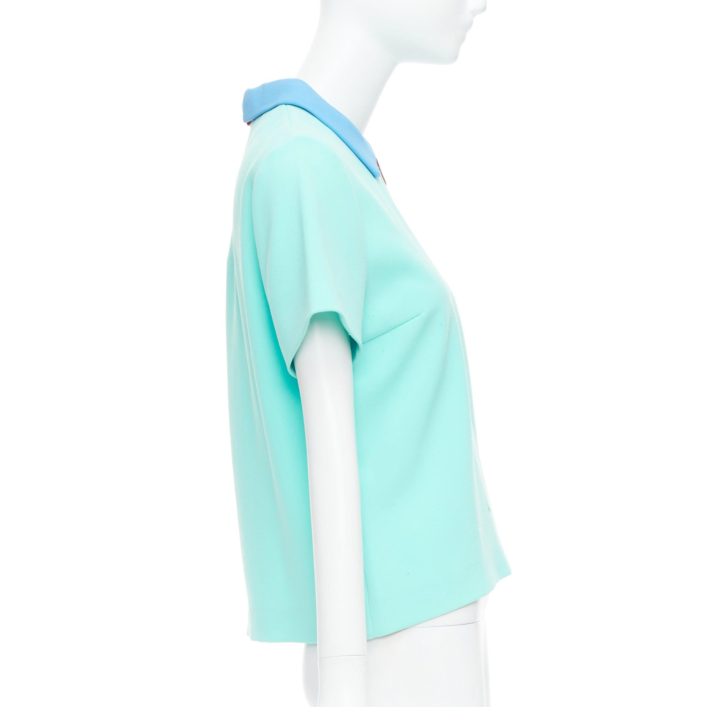 ROKSANDA light blue colorblock darted short sleeve shirt UK10 M In Fair Condition For Sale In Hong Kong, NT