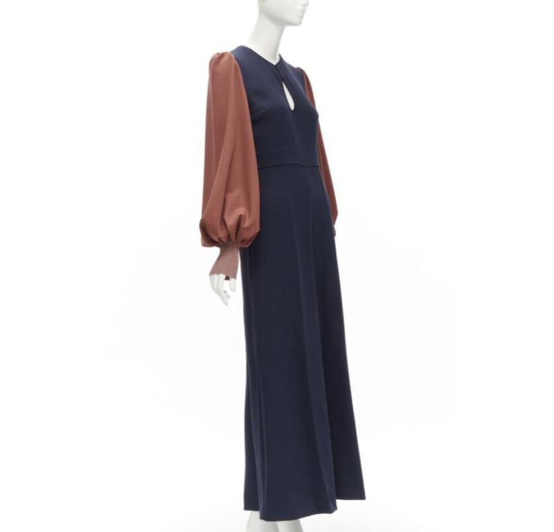 Black ROKSANDA navy brick red puff sleeve keyhole neckline wide leg jumpsuit UK6 XS For Sale