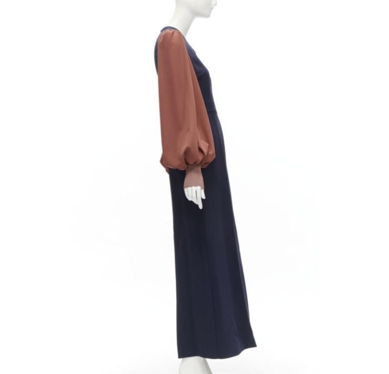 ROKSANDA navy brick red puff sleeve keyhole neckline wide leg jumpsuit UK6 XS In Excellent Condition For Sale In Hong Kong, NT